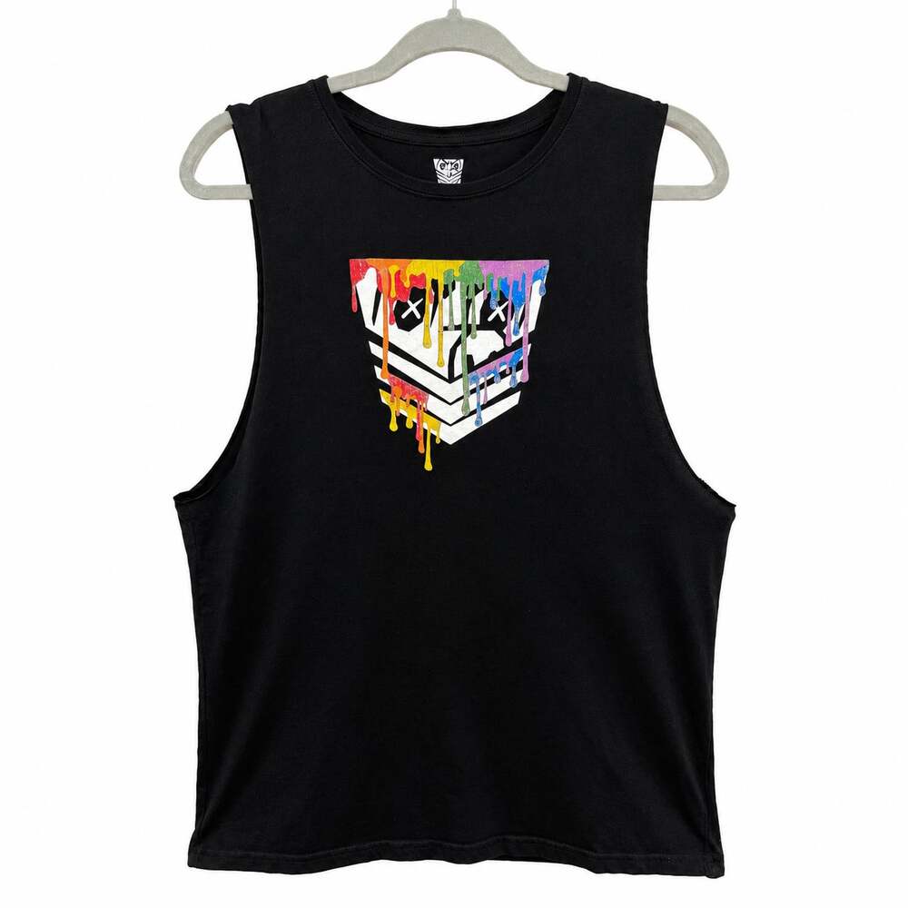 Fort Troff Semper Kink Rainbow Drip Skull Tank Top Black Small Cotton